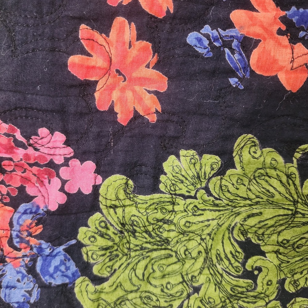 Blair Womens Quilted Floral Paisley Vest Black Multi Color Plaid Lined Large - Picture 7 of 9